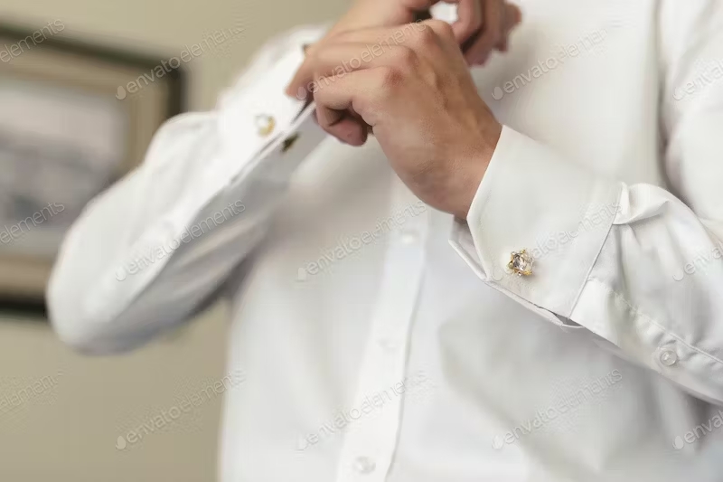 Camisas de vestir; hombre con camisa blanca sujetando el puño de esta