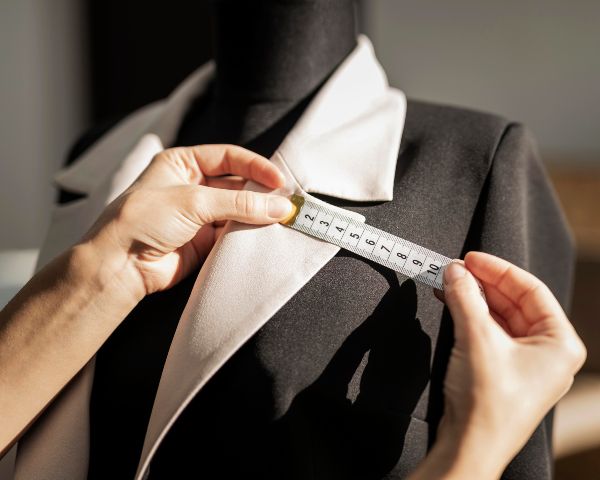 Traje a la medida; tomando medidas de los últimos ajustes